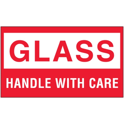 3 x 5" - "Glass - Handle With Care" Labels - 500/Roll