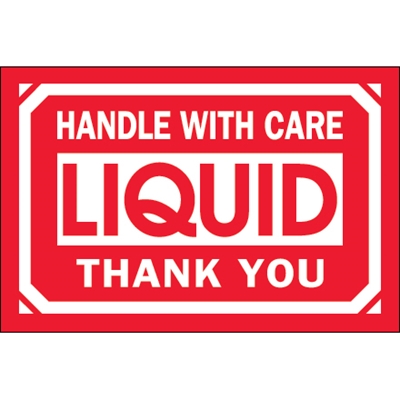 3 x 5" - "Handle With Care - Liquid - Thank You" Labels - 500/Roll