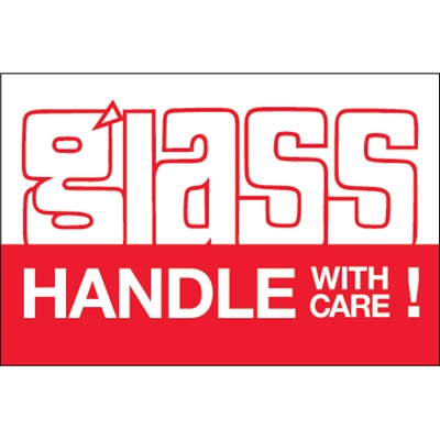 2 x 3" - "Glass - Handle With Care" Labels - 500/Roll