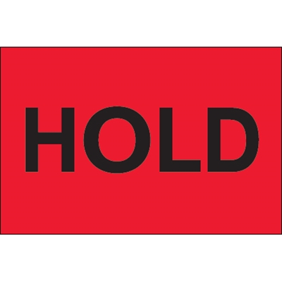 2 x 3" - "Hold" (Fluorescent Red) Labels - 500/Roll