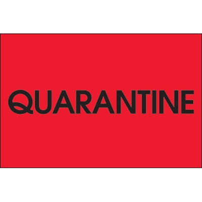 2 x 3" - "Quarantine" (Fluorescent Red) Labels - 500/Roll