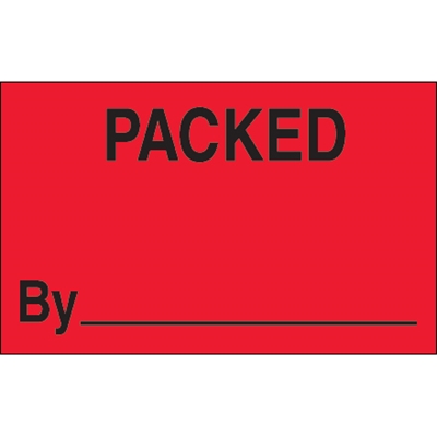 1 1/4 x 2" - "Packed By" (Fluorescent Red) Labels - 500/Roll