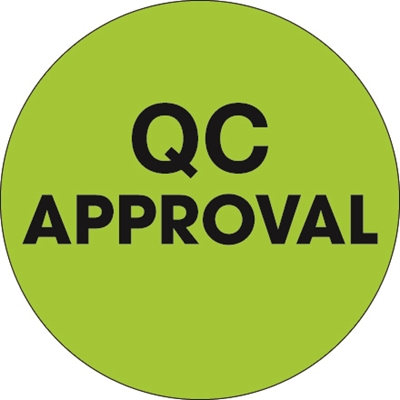 2" Circle - "QC Approval" Fluorescent Green Labels - 500/Roll