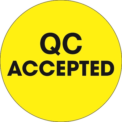 2" Circle - "QC Accepted" Yellow Labels - 500/Roll