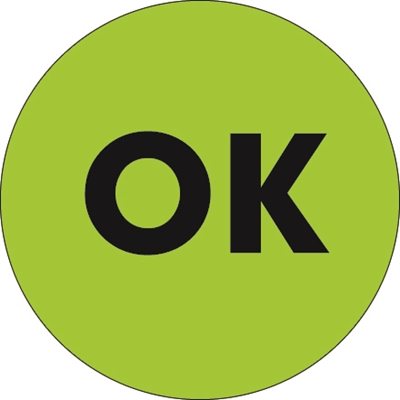 2" Circle - "OK" Fluorescent Green Labels - 500/Roll