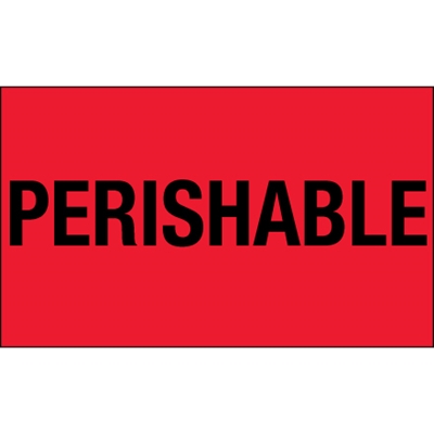 3 x 5" - "Perishable" (Fluorescent Red) Labels - 500/Roll