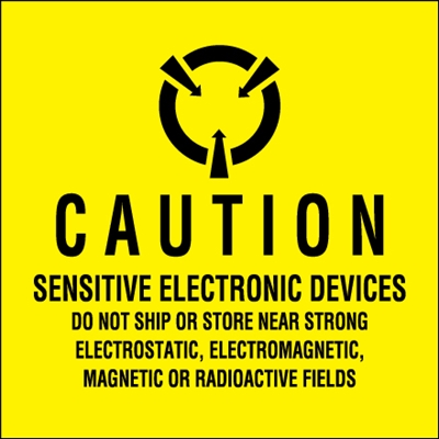 2 x 2" - "Sensitive Electronic Devices" (Fluorescent Yellow) Labels - 500/Roll