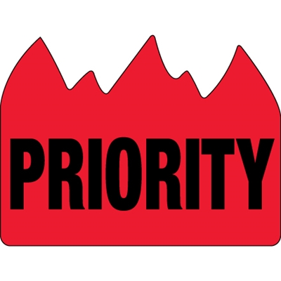 1 1/2 x 2" - "Priority" (Bill of Lading) Flame Labels - 500/Roll