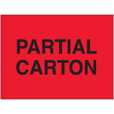 3 x 5" - "Partial Carton" (Fluorescent Red) Labels - 500/Roll