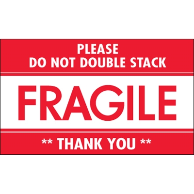 3 x 5" - "Fragile - Do Not Double Stack" Labels - 500/Roll