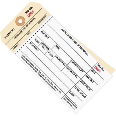 6 1/4 x 3 1/8" - (3500-3999) Inventory Tags  2 Part Carbonless Stub Style #8 - 500/Case