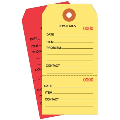 6 1/4 x 3 1/8" Yellow Repair Tags Consecutively Numbered - 1000/Case