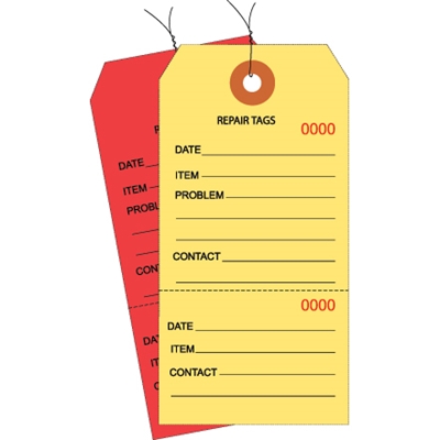 6 1/4 x 3 1/8" Yellow Repair Tags Consecutively Numbered - Pre-Wired - 1000/Case