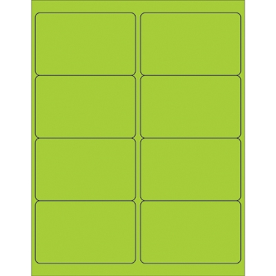 4 x 2 1/2" Fluorescent Green Rectangle Laser Labels - 800/Case