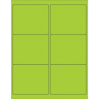 4 x 3 1/3" Fluorescent Green Rectangle Laser Labels - 600/Case