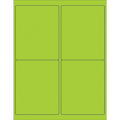 4 x 5" Fluorescent Green Rectangle Laser Labels - 400/Case