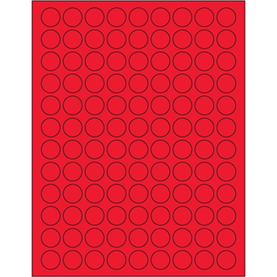 3/4" Fluorescent Red Circle Laser Labels - 10800/Case