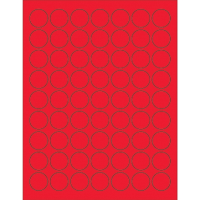 1" Fluorescent Red Circle Laser Labels - 6300/Case