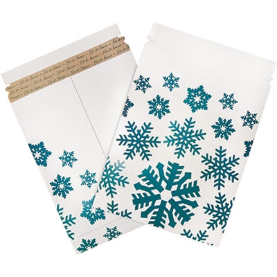 9 3/4 x 12 1/4" Snowflake Print Flat Mailers - 25/Case