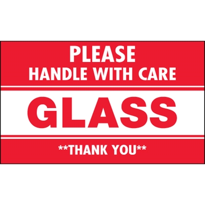 3 x 5" - "Glass - Please Handle With Care" Labels - 500/Roll