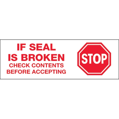 2" x 110 yds. - "Stop If Seal Is Broken" (18 Pack) Pre-Printed Carton Sealing Tape - 18/Case