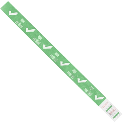 3/4 x 10" Green "Age Verified" Tyvek® Wristbands - 500/Case