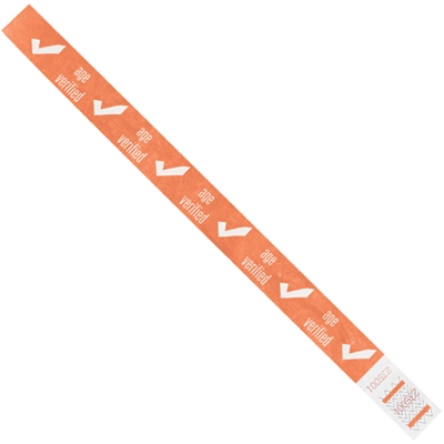3/4 x 10" Orange "Age Verified" Tyvek® Wristbands - 500/Case