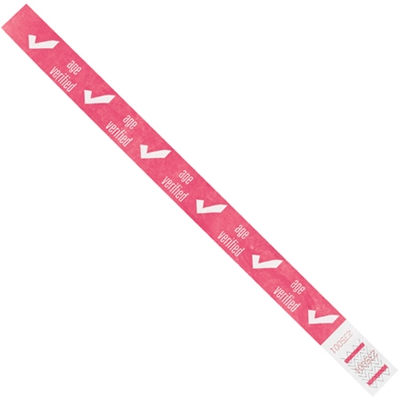 3/4 x 10" Pink "Age Verified" Tyvek® Wristbands - 500/Case