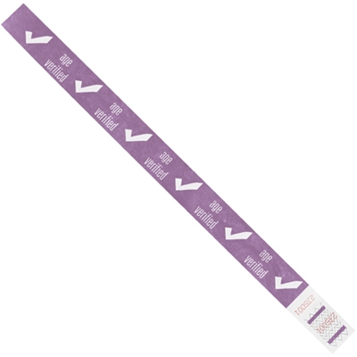 3/4 x 10" Purple "Age Verified" Tyvek® Wristbands - 500/Case