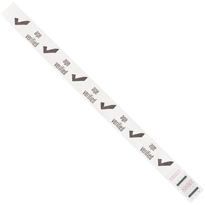 3/4 x 10" White "Age Verified" Tyvek® Wristbands - 500/Case