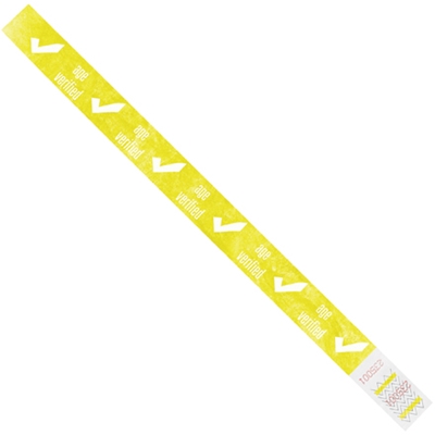 3/4 x 10" Yellow "Age Verified" Tyvek® Wristbands - 500/Case