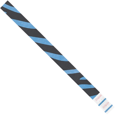 3/4 x 10" Blue Zebra Stripe Tyvek® Wristbands - 500/Case