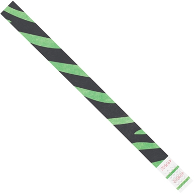 3/4 x 10" Green Zebra Stripe Tyvek® Wristbands - 500/Case